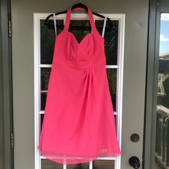 Alfred Angelo Pink Fuscia Halter Chiffon Ruffle Dress EUC, Size 12 - Picture 2 of 12